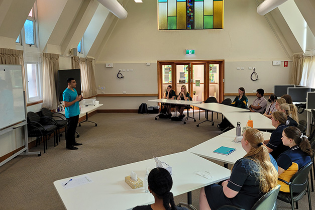 Students during a placement at WMQ in aged care.