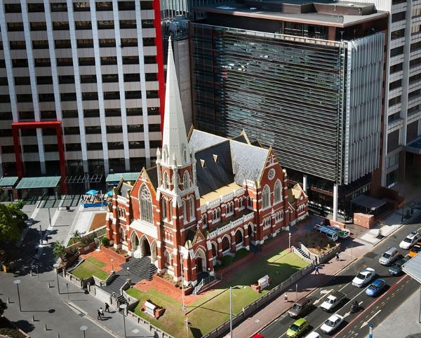 Bird's eye view of Albert Street Uniting Church exterior