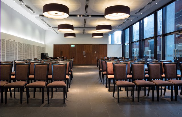 Burnett function room, at Wesley House in Brisbane CBD, set up for a conference