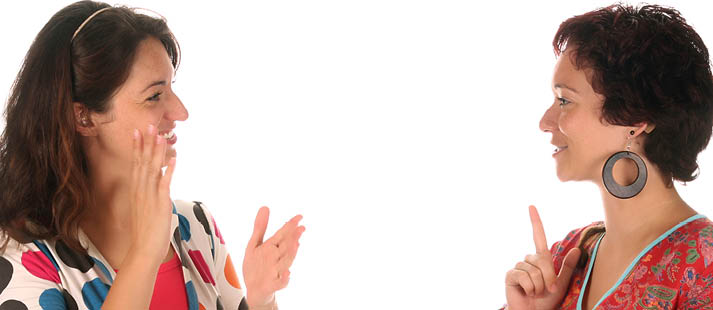 AUSLAN interpreter and a deaf woman chatting in sign language