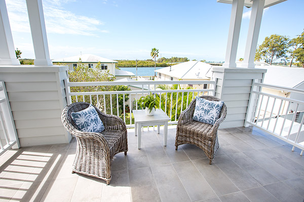 Water views from balcony of our Hamptons style Specialist Disability Accommodation in Hope Island, Gold Coast
