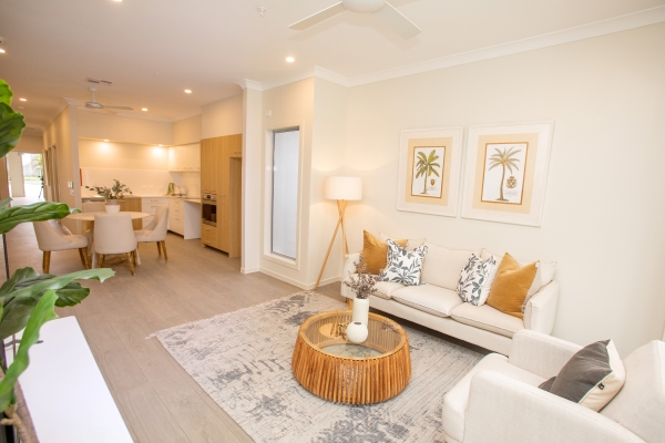 A view of the living area and dining room.