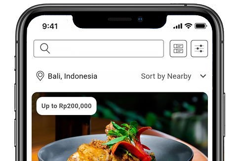 Entertainment book membership app showing Bali deal
