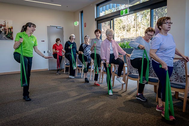 Fitness class at seniors gym in Fulton Wellbeing Centre, Sinnamon Park