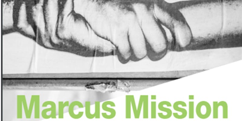 A drawing of two hands entertwined with the words Marcus Mission underneath