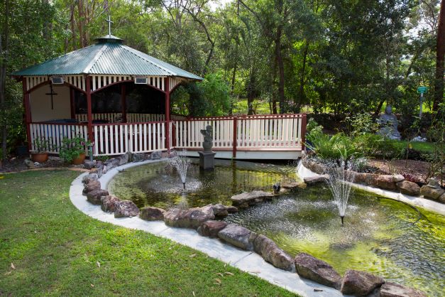 Tranquil water pond and gardens