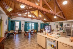 High wooden ceilings and spacious dining room