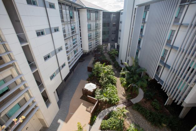 Birdseye view of Dovetree building and outdoor area