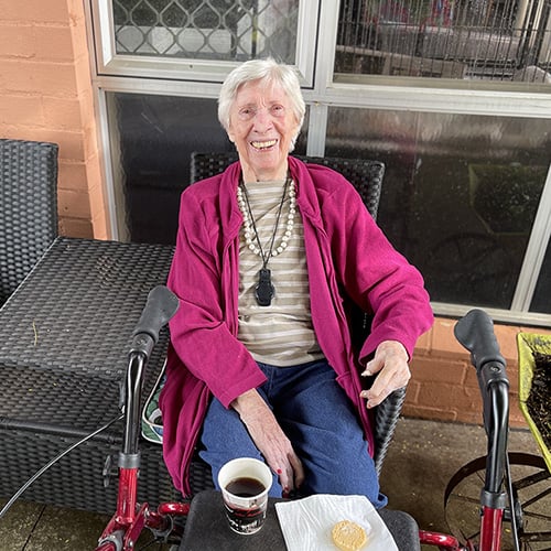 Afternoon tea in the garden at St Marks Residential Aged Care community - April 2024