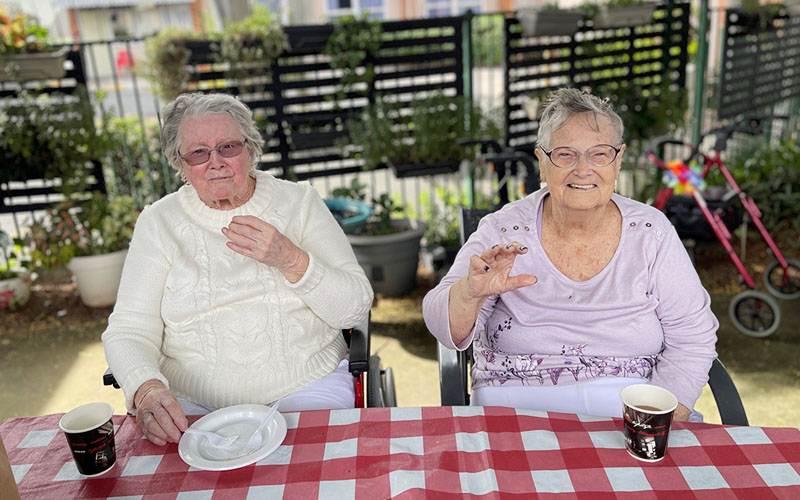 Afternoon tea in the garden at St Marks Residential Aged Care community - April 2024