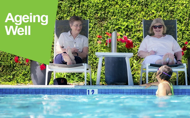 The heated outdoor pool at Rosemont Retirement Village will help you stay active and meet new people.