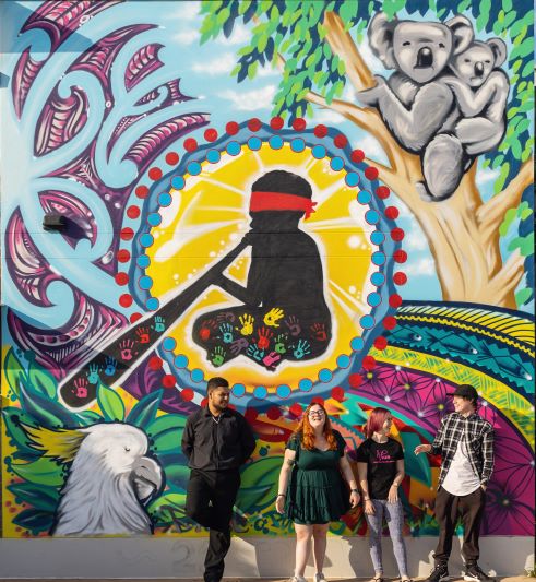 Large Indigenous mural at Logan Youth Foyer Services