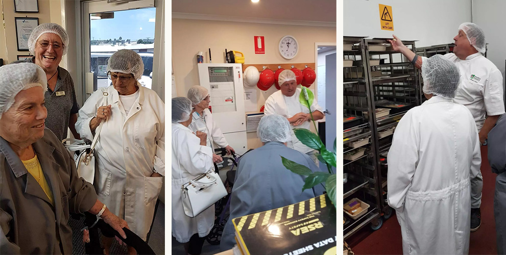 Anam Cara Aged Care residents at visit to WMQ's Dining Services kitchen