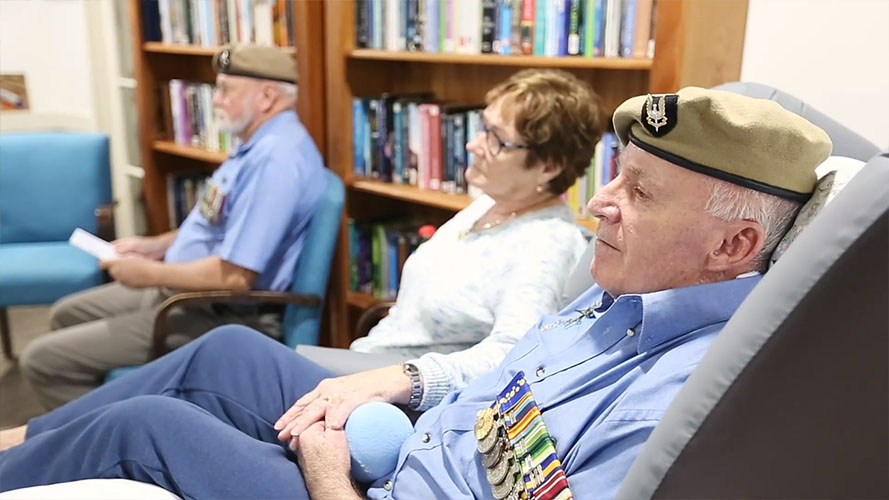 Anzac Day 2023 at Emmaus RAC Village, in Chermside. Image shows Sergeant Major Allan Forsyth and his wife