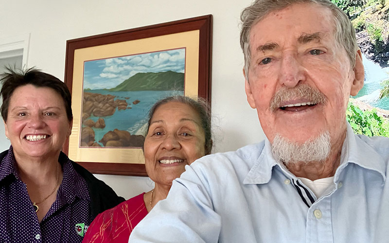 Home care clients Keith and Lei with Home Care coordinator Sally