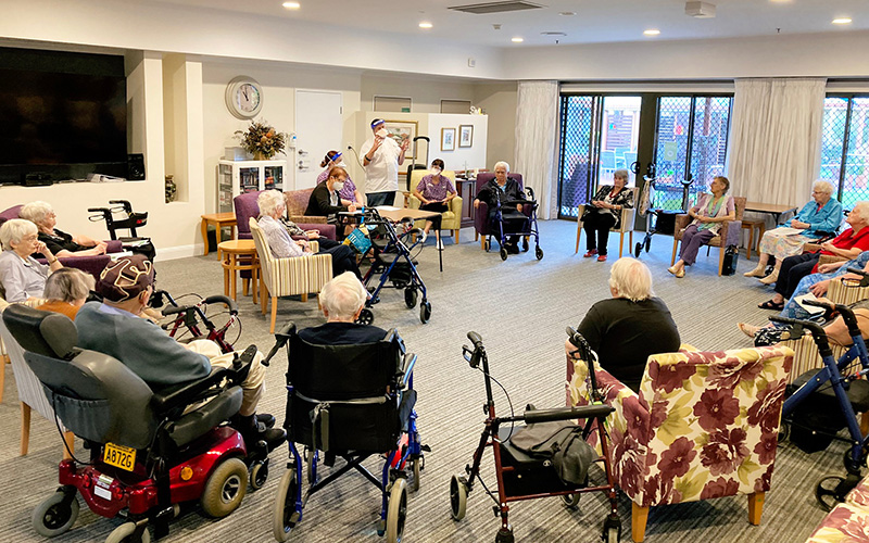 Russell, head chef at WMQ, is meeting with residents at Cooper House aged care community to discuss their likes and dislikes and hear suggestions for their meals