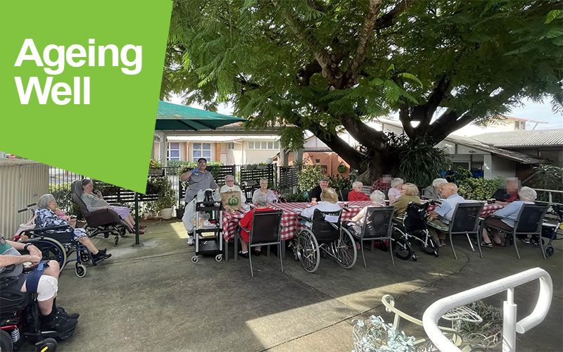 Tea in the gardens of St Marks Aged Care Community